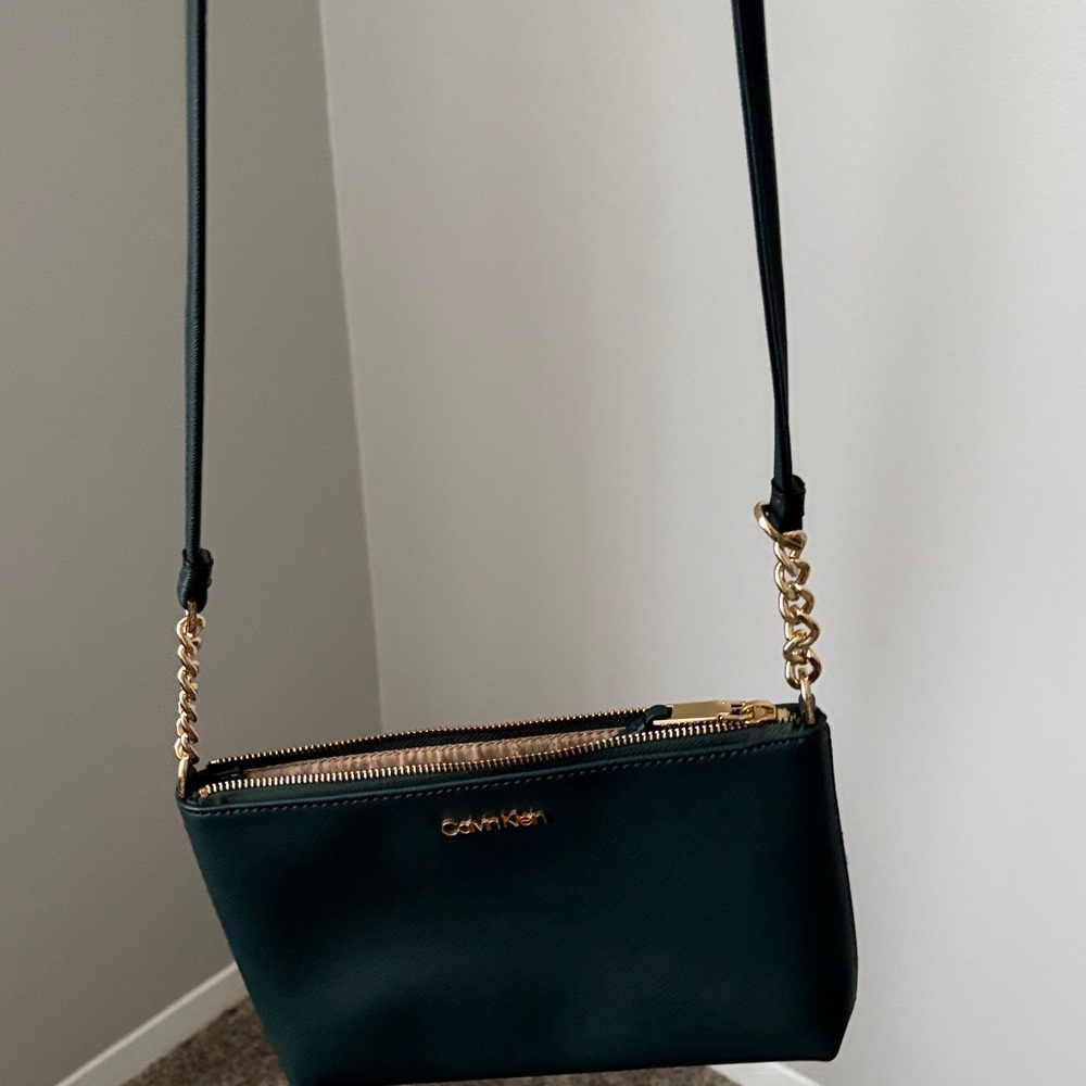 Calvin Klein Dark Green and Gold Crossbody Bag